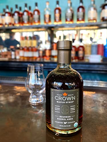 Crown Maple Organic Bourbon Barrel Aged Maple Syrup, Pancakes, Flavor Cocktails, Marinades and Sauces, 12.7 Fl Oz
