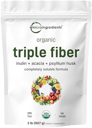 Micro Ingredients Organic Triple Fiber Powder, 2lb | Natural Prebiotic to Support Digestive & Gut Health | Soluble, Easily Digestible | Unflavored