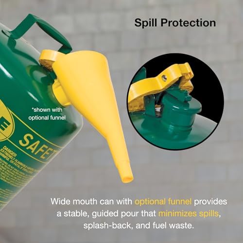 Eagle 5 Gallon Type I Green Safety Gas Can for Oil and Other Combustibles | Flame Arrester, Self-Closing Lid, and F-15 Funnel, Made in the USA