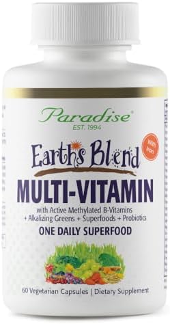 Paradise Herbs & Essentials Once Daily Multivitamin Iron 60 Capsules | Organic superfoods, probiotics, and vitamins A, B12, C, D, K2 in a dietary supplement for immune and bone support.