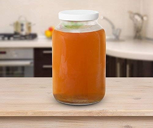 1 Gallon Glass Wide Mouth Kombucha Brewing Mason Jar - Home Brewing and Fermenting Kit with Cotton Cloth Filter, Rubber Band and Plastic Lid (1 Jar)