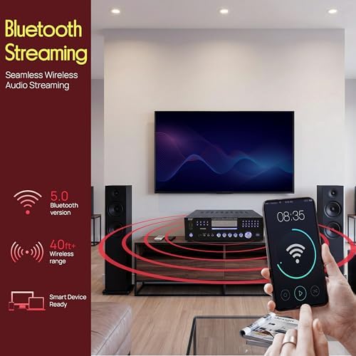 Pyle 4 Channel Bluetooth Home Amplifier - Front Loading DVD/CD Player - 3000W Peak Stereo Receiver - 2 Mic Inputs w/ Echo, FM Radio,Optical In,USB,RCA,Composite, LED Level Meter, Rack Mount - PD3000BA