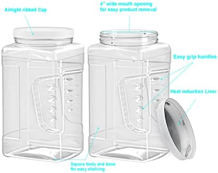 ljdeals 1 Gallon Clear Plastic Storage Containers Grip Jars, Wide Mouth Square Canisters, Pack of 2, BPA Free, Food Safe, Made in USA