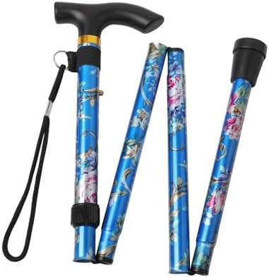 Folding Lightweight Walking Stick - Adjustable Aluminum Metal Collapsible Travel Cane with Non-Slip Rubber Base