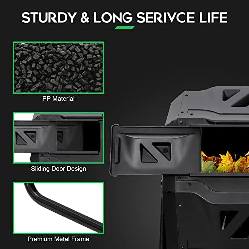 F2C Compost Bin Outdoor 43 Gallon Garden Dual Chamber Composter Bin - Bundled with Pearson's Gardening Gloves, BPA Free, Heavy-Duty Steel Frame