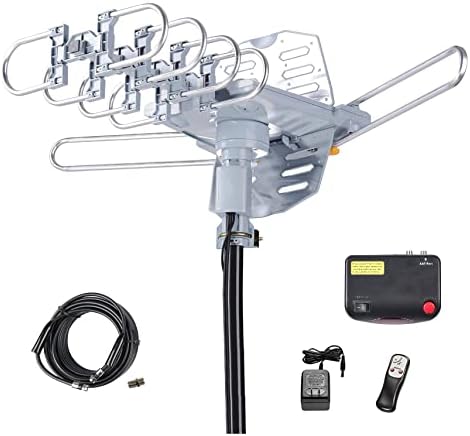 Amplified Digital Outdoor HDTV Antenna 150 Miles Long Range - 360 Degree Rotation Infrared Control - Tools Free Installation - Support 2 TVs