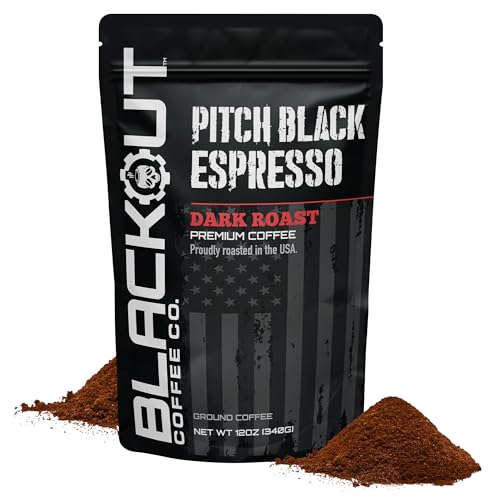 Blackout Coffee Pitch Black Espresso Ground Coffee – Extra Dark Roast, European-Style, Bold & Aromatic – Freshly Roasted 12oz Bag.