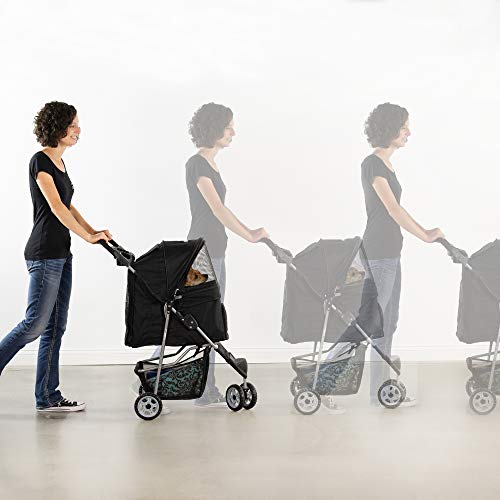 VIVO Black 3 Wheel Pet Stroller for Cat, Dog and More, Foldable Carrier Strolling Cart, STROLR-V003K