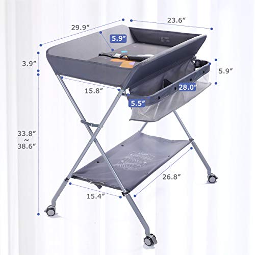 Baby Changing Table Portable Folding Diaper Changing Station with Wheels