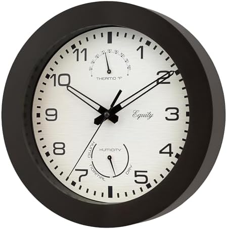 Equity by La Crosse 10 Inch in/Out Brown Wall Clock with Thermometer and Hygrometer (29005)