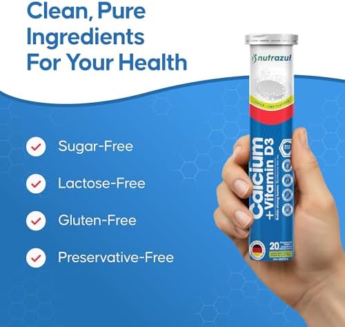 Nutrazul Calcium + Vitamin D3 Effervescent Tablets, for Bone Health Maintenance, 500 mg Calcium and 2.5 mcg Vitamin D3