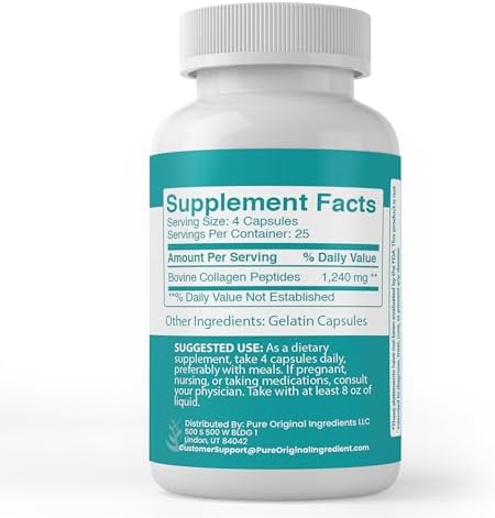 Pure Original Ingredients Collagen Peptide, (100 Capsules) Pure, No Additives Or Fillers, Lab Verified