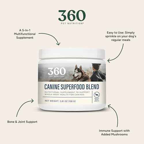 360 Pet Nutrition Canine Superfood Boost – All Life Stage Dog Meal Topper & Supplement, Supports Joint, Digestive & Immune Health, 30 Servings