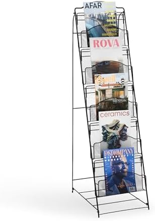 Safco Onyx Mesh Magazine Holder, Ladder Style Display Rack with 5 Pockets, Brochure Organizer, Commercial-Grade Steel Construction, Black