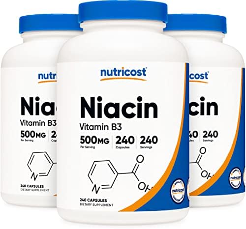 Nutricost Niacin (Vitamin B3) 500mg, 240 Capsules, with Flushing, GMO-Free | Gluten-Free