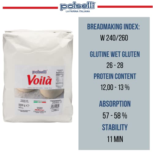 POLSELLI Voila, Spolvero "00" Table & Dusting Flour, Soft Wheat Flour, 5 kg