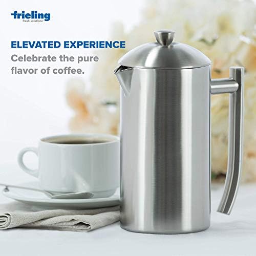 Frieling Double-Walled Stainless Steel French Press Coffee Maker - 36 oz Polished & Insulated Press Pot - Stainless Steel Coffee Maker