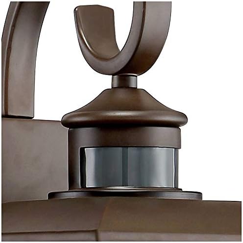 Deaver 15 1/4" Rubbed Bronze Motion Sensor Outdoor Wall Light Fixture | Modern Oil Clear Water Glass Lantern Dusk to Dawn Security Exterior House