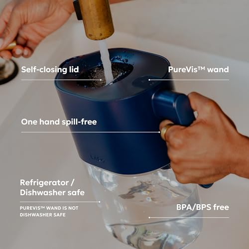 LARQ PureVis 3-in-1 Water Filter Pitcher, UV-C Purifier & App, 8 Cup,M.Blue | Water purifier pitcher & fridge water jug: removes lead & PFAS, keeps minerals, self-cleans UV-C, tracks filter life & intake