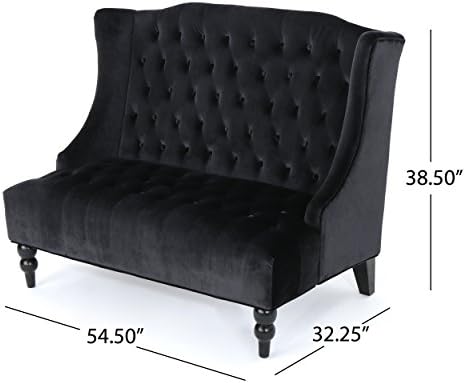 Christopher Knight Home Leora Modern Glam Tufted Velvet Wingback Loveseat, Black / Dark Brown
