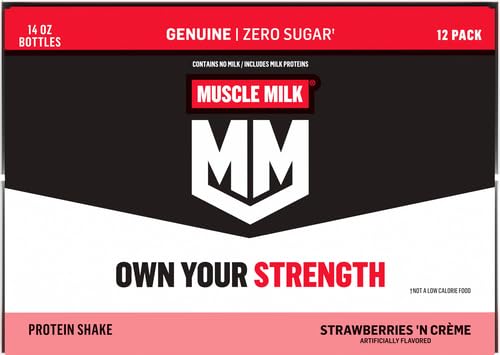 Muscle Milk Genuine Protein Shake, Chocolate, 14 Fl Oz Bottle, 12 Pack, 25g Protein, Zero Sugar, Calcium, Vitamins A, C & D, 6g Fiber, Energizing Snack, Workout Recovery, Packaging May Vary