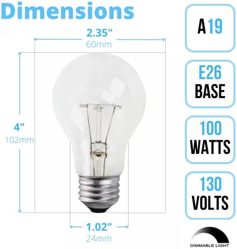 Xtricity A19 Clear Incandescent Rough Service Light Bulb, 100 Watt, 2700K Soft White, E26 Medium Base, 1020 Lumens, 130V (6 Pack)