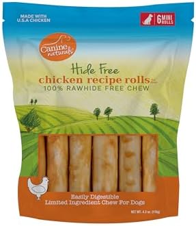 Canine Naturals Rawhide Free Chicken Recipe Dog Chews, Mini Rolls, 6 Count