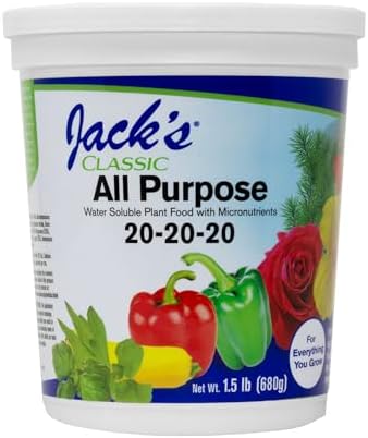 Jack's Classic 20-20-20 All Purpose Water-Soluble Fertilizer, 8oz | Powdered, Targeted Micronutrient Package, Promotes Growth, Green-Up, and Leaf Expansion on All Indoor and Outdoor Plants
