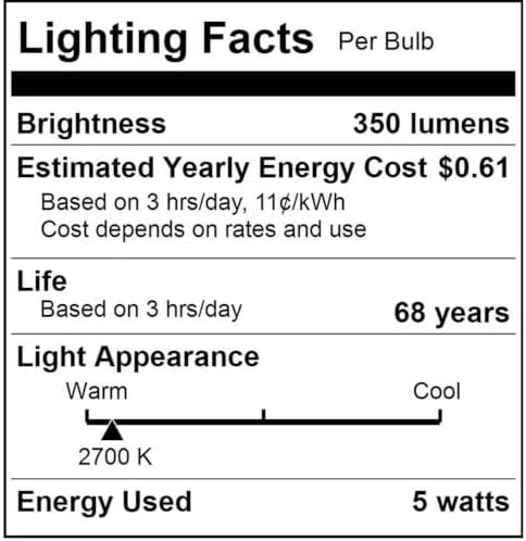 Sunlite G16.5 Light Bulb LED, 5W (40W Equiv.), 350 Lumens, Dimmable, Type G Globe Shape E12 Candelabra Base, Short Bulbs, Vanity Mirror Bulbs, 2700K Soft White, Frosted, 6 Count