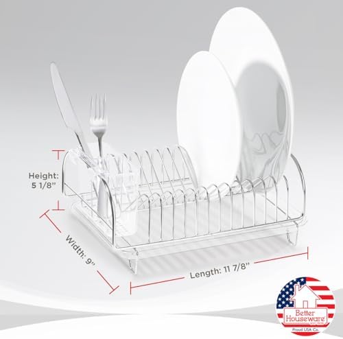 Better Houseware Stainless Steel Dish Drainer with Clear Plastic Tray and Cutlery Holder, Compact Space-Saving - Holds Up to 12 Plates