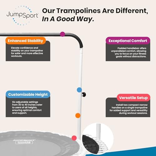 JumpSport Handle Bar Accessory for Arched Leg Fitness Trampolines | Black | Adjustable Height Settings | Trampoline Not Included