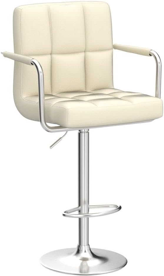 Yaheetech Bar Stools Set of 2, Swivel with Backs, Adjustable Height, White | 360° Swivel Barstools Feature Padded PU Leather Seats, Supportive Backs, 300 lb Capacity for Kitchen Islands