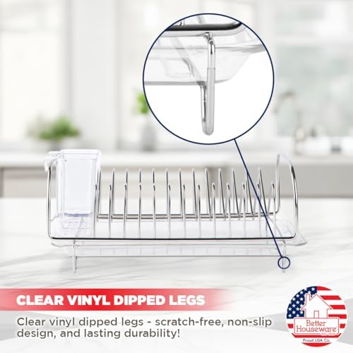 Better Houseware Stainless Steel Dish Drainer with Clear Plastic Tray and Cutlery Holder, Compact Space-Saving - Holds Up to 12 Plates