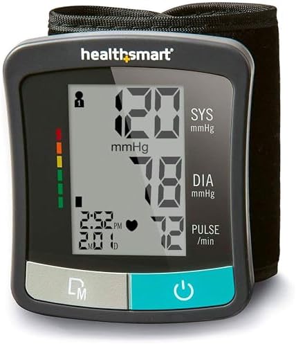 HealthSmart Digital Standard Wrist Blood Pressure Monitor with Automatic Adult Cuff That Displays Pulse Rate and Irregular Heartbeat Stores up to 60 Readings for 2 Users
