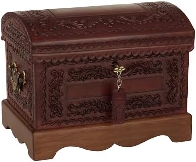 NOVICA Colonial Wood And Leather Jewelry Box, Brown 'Colonial Treasure'