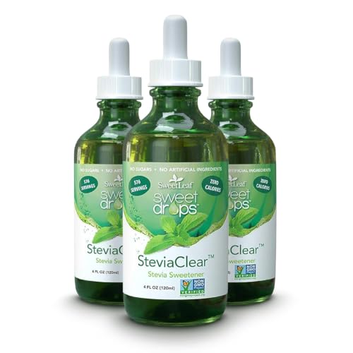 SweetLeaf Stevia Drops Liquid Sweetener, SteviaClear - 4 Fl Oz, Pack of 3 | Unflavored Sweet Drops, Organic Stevia Leaf Extract, Zero Calorie, No Erythritol, Sugar Substitute, With Dropper