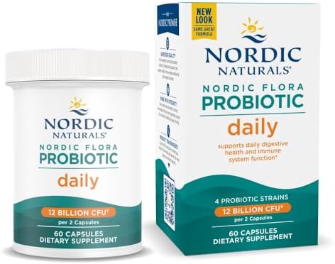 Nordic Naturals Nordic Flora Probiotic Daily, Immune Support - 60 Count | 4 strains, 12 billion CFU. Supports immune health, digestive wellness & optimal gut function. Vegan, Non-GMO. 30 servings.