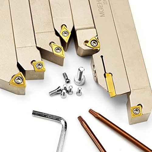 OSCARBIDE 1/2" Shank Nickel Plated 7-Piece Indexable Lathe Tool Holder Set | Turning/Grooving/Threading/Parting | Heavy-Duty CNC Tools | TiN Coated