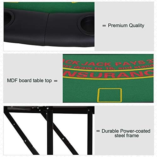 Soozier Poker Table Foldable Blackjack Table for 7 Players 72" Green Felt