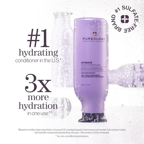 Pureology Hydrate Moisturizing Shampoo & Conditioner Set - For Medium to Thick Dry and Color Treated Hair, Softens and Deeply Hydrates, Sulfate-Free