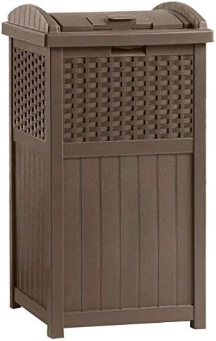 Suncast 2 Pack 33 Gallon Commercial Outdoor Trashcan Hideaway with Lid for 30 to 33 Gallon Trash Bags for Garage, Backyard, or Garden, Brown