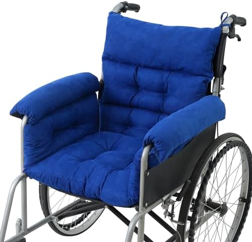 Wheelchair Cushions，Pressure Pain Relief Accessories with Armrest Covers. Supports Coccyx & Back, Non-Slip. Fits 18" Wheelchair with Full Arms, Blue.