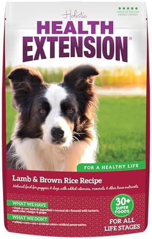 Health Extension Lamb & Brown Rice Dry Dog Food, Protein Packed Formula with Probiotics & Superfoods for Digestion & Coat Health (30 lb)