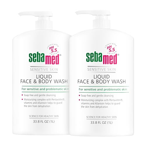 SEBAMED Paraben-Free Face and Body Wash With Pump for Sensitive and Delicate Skin pH 5.5 Ultra Mild Dermatologist Recommended Cleanser 33.8 Fluid Ounces (1 Liter) Set of 2 Value Pack, green