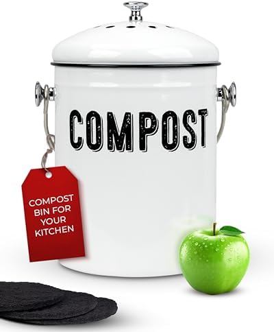 Granrosi Compost Bin Kitchen Counter, 1.3 Gallon, 3 Charcoal Filters