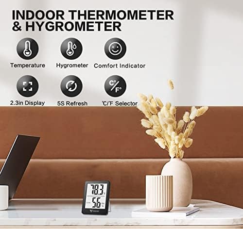DOQAUS 3 Pack Digital Hygrometer Indoor Thermometer Humidity Monitor Black