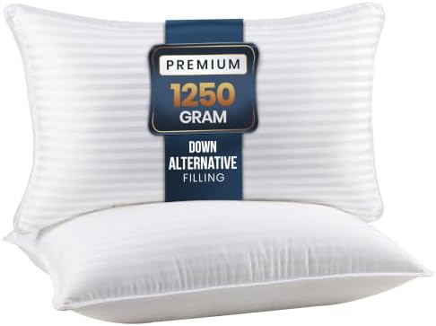 Utopia Bedding Hotel Bed Pillows for Sleeping, Pillows King Size Set of 2 | Down alternative pillows, cooling hotel quality, luxury comfort for back, side & stomach sleepers, Premium Stripes, White