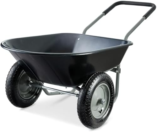 Best Choice Products Dual-Wheel Home Utility Yard Wheelbarrow Garden Cart w/Built-in Stand for Lawn, Gardening, Construction - Green