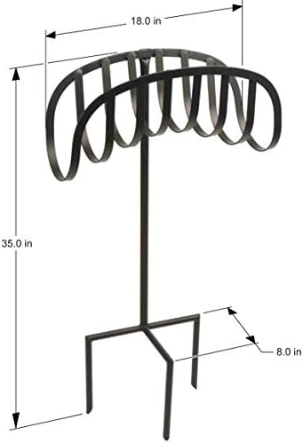 Liberty Garden Freestanding Decorative Powder Coated Steel Manger Garden Hose Holder Storage Stand with 3 Prong Anchor Support, Black