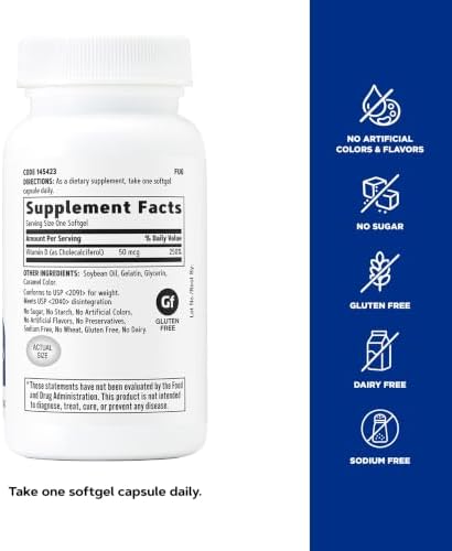 GNC Vitamin D3 50mcg Supplement, 180 Softgels, 180 Servings